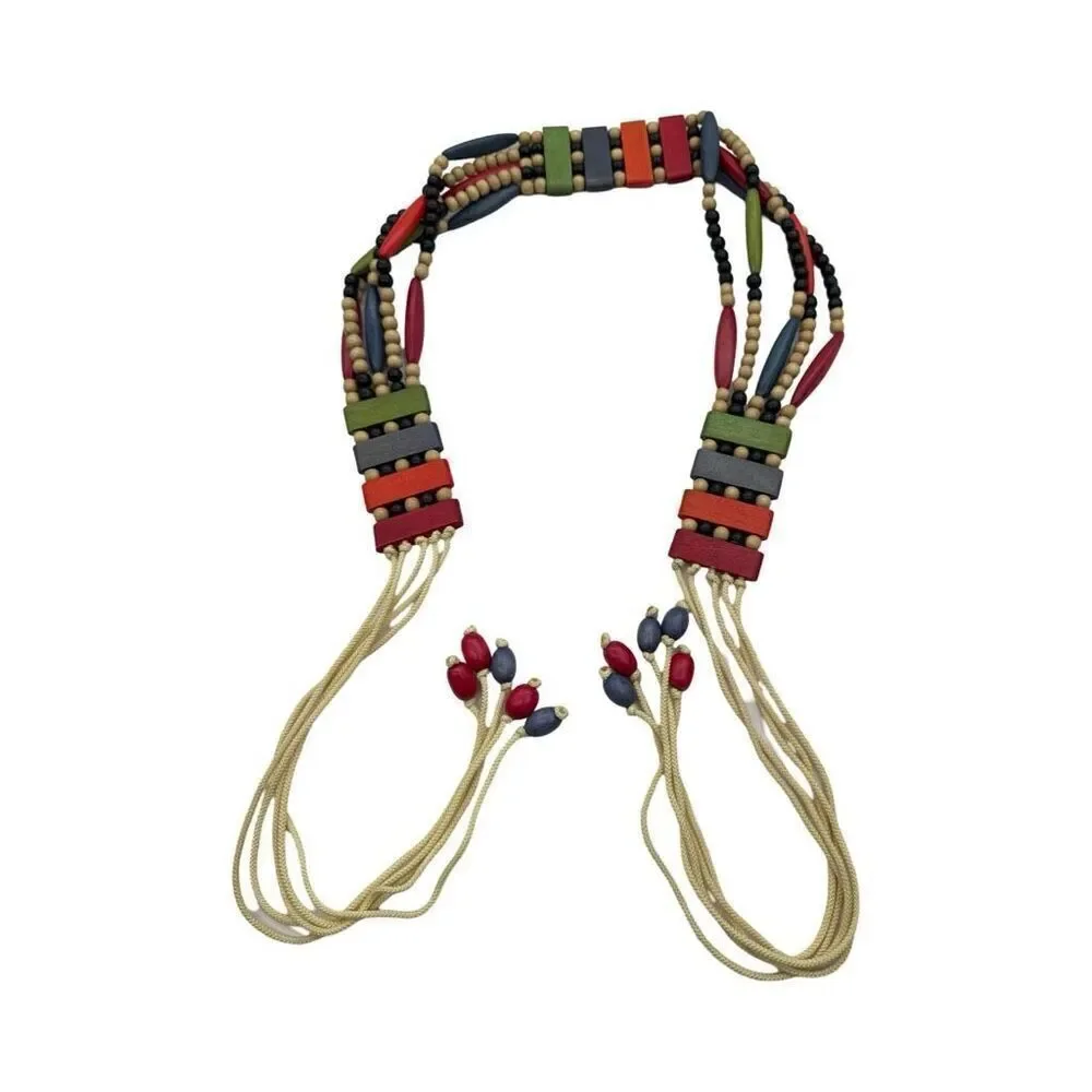 Wooden Bead & Cord Belt Statement Belt‎ One Size Boho Style